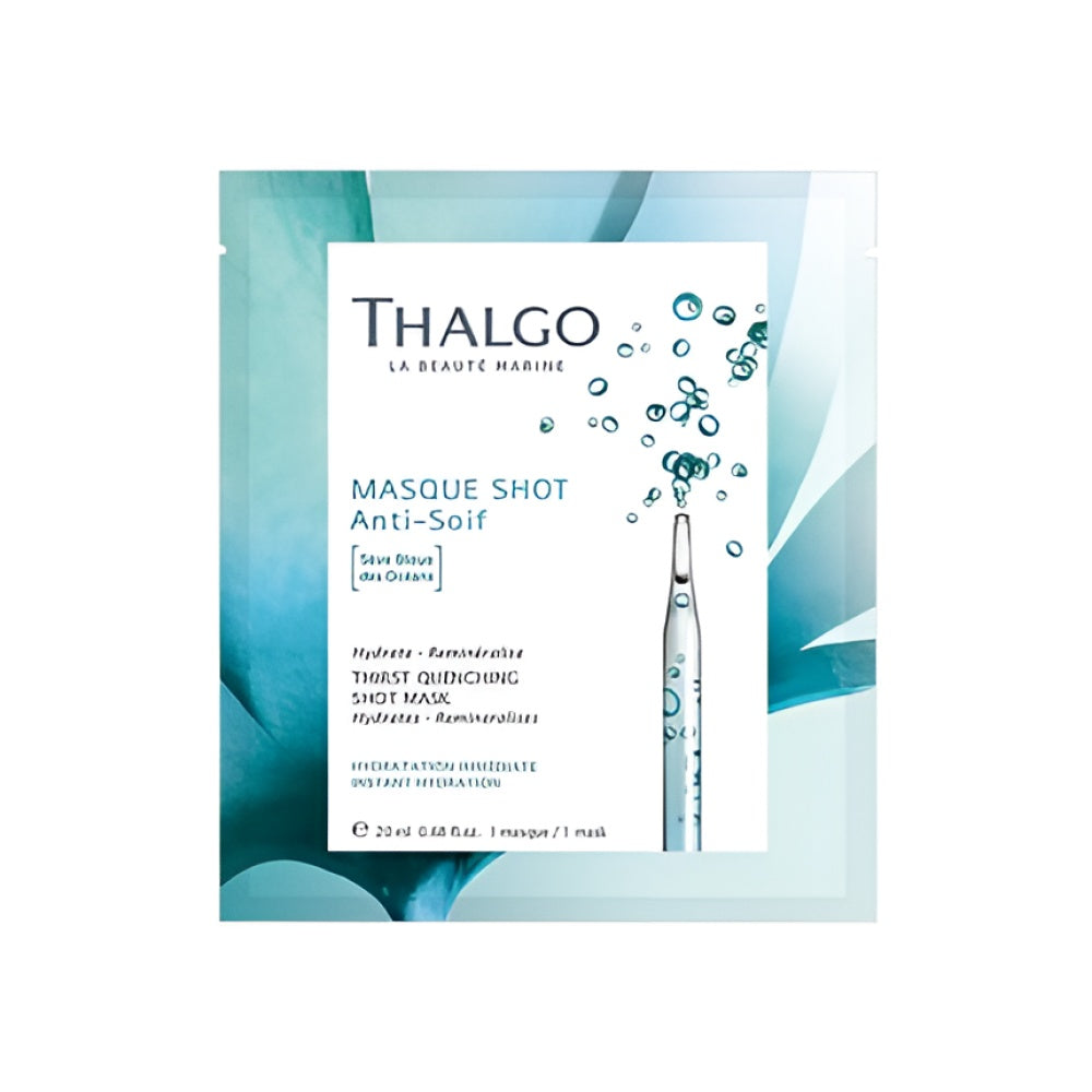 THALGO Marine Skincare Thirst Quenching Shot Maske Blue Ocean Sap and Hyaluronic Acid Gesichtsmaske 1 Maske 20 ml 0.68 Fl Oz. Feuchtigkeitsmaske Gesichtspflege