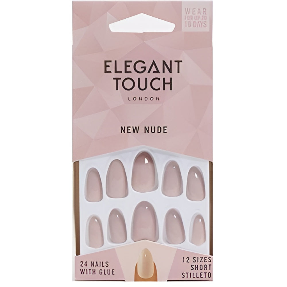 Elegant Touch Perfect Coloured False Nails Collection New Nude Short Stiletto Nails mit Glue 24 Pieces Artificial Nails Nail Decoration