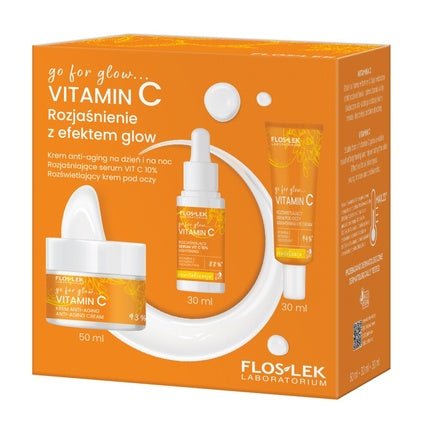 Floslekset Go For Glow Vitamin C Antiaging Creme Day And Night 50 ml aufhellend Serum Vit C 10 30 ml illuminierend Augencreme 30 ml Glow Serum Gesichtspflege