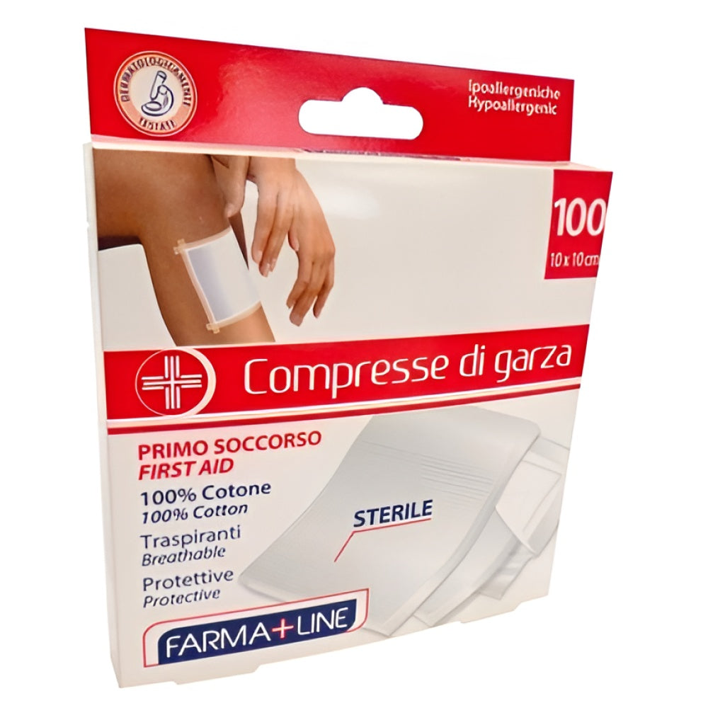 Farmaline Sterile Gauze Pads 10x10 cm 100 Stück 100% Cotton Verbandmaterial Gesundheit